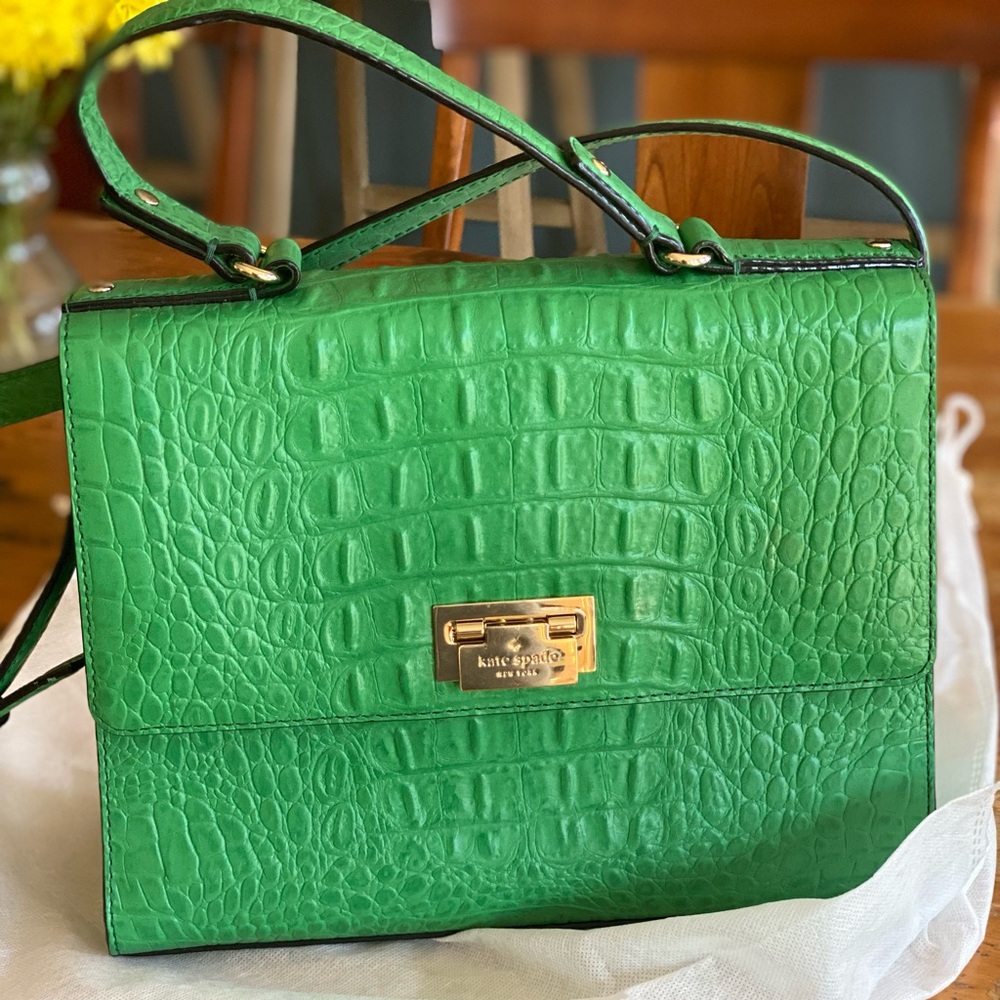 Kate Spade Knightsbridge Croc Embossed Leather Tote & card of authentication